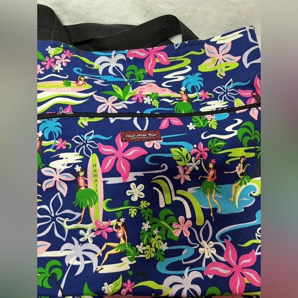 Island Aloha Wear Reversible Hula Girl Tote Bag 12” x 14” x 6” - Picture 7 of 9